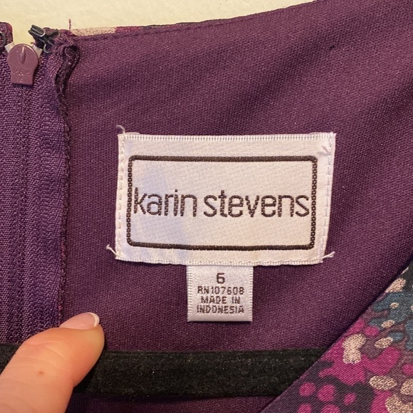 Karin Stevens | purple Belted Paint Splatter Sheath Dress | 6 - Picture 3 of 13